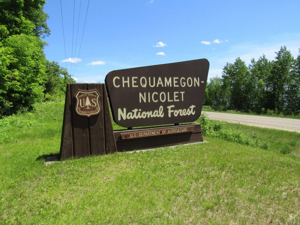 A sign designating the Chequamegon-Nicolet National Forest in Wisconsin. Rob Mentzer/WPR