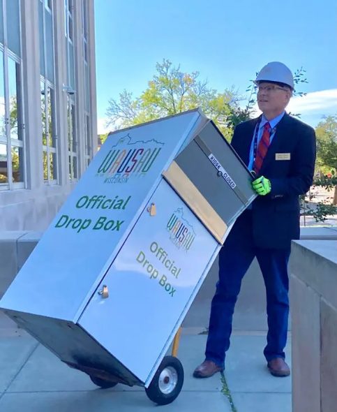 Wausau Mayor Doug Diny posted a photo of himself removing the drop box to social media. (Doug Diny)