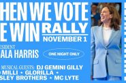 Harris Milwaukee rally announcement.