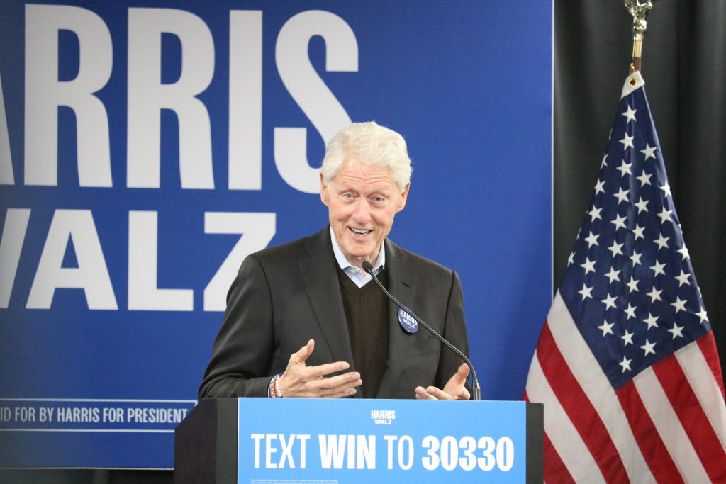 Bill Clinton campaigned for Vice President Kamala Harris on Oct. 31, 2024. Photo by Sophie Bolich.