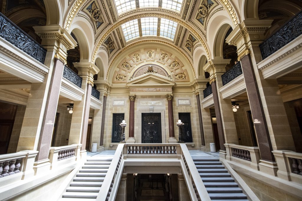 The Wisconsin Supreme Court on Wednesday, June 9, 2021, at the Wisconsin State Capitol in Madison, Wis. Angela Major/WPR