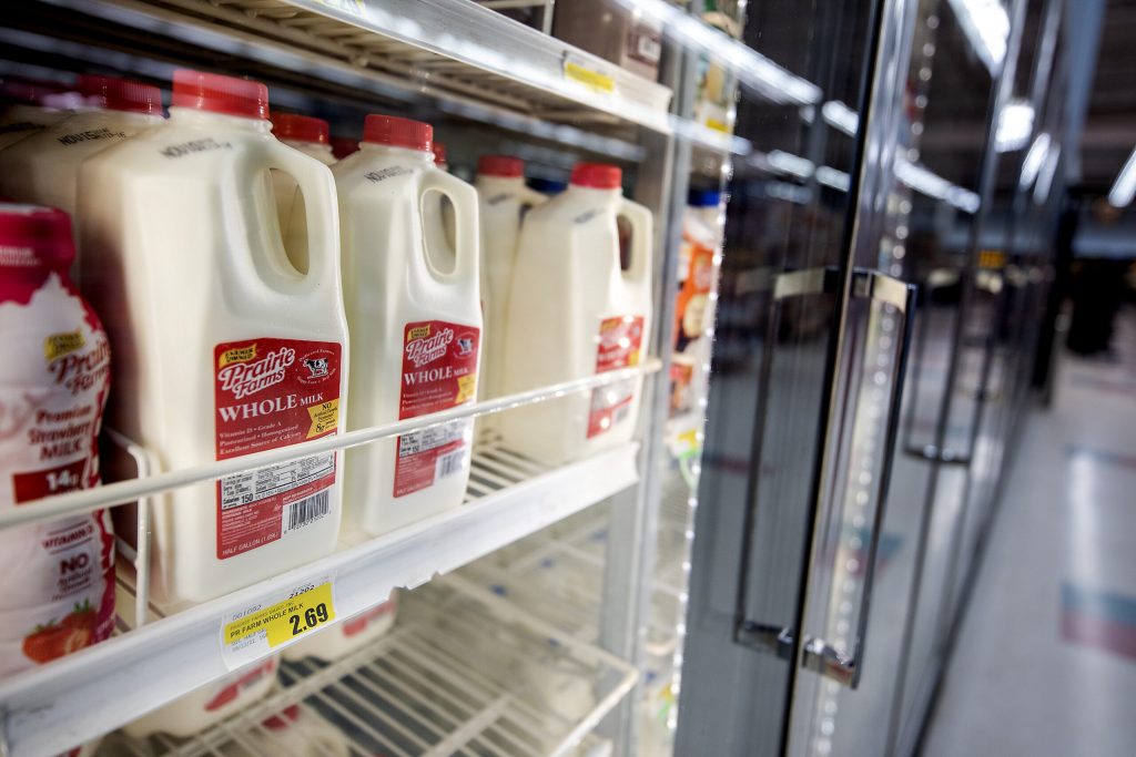 Milk is stored on a shelf Wednesday, Nov. 2, 2022, at Piggly Wiggly grocery store in Edgerton, Wis. Angela Major/WPR