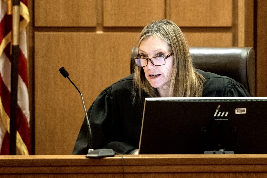 Circuit Court Judge Diane Schlipper hears arguments from attorneys about whether to dismiss a lawsuit over Wisconsin’s abortion ban Thursday, May 4, 2023, at the Dane County Courthouse in Madison, Wis. Angela Major/WPR