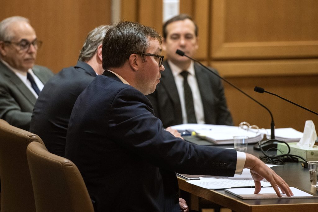 Matthew Thome, an attorney representing Republican District Attorney Joel Urmanski, speaks Thursday, May 4, 2023, at the Dane County Courthouse in Madison, Wis. Angela Major/WPR