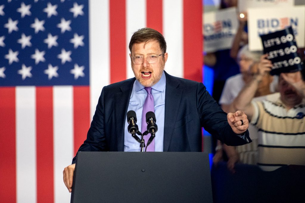 Democratic Party of Wisconsin chairman Ben Wikler speaks ahead of a visit from President Joe Biden on Friday, July 5, 2024, at Sherman Middle School in Madison, Wis. Angela Major/WPR