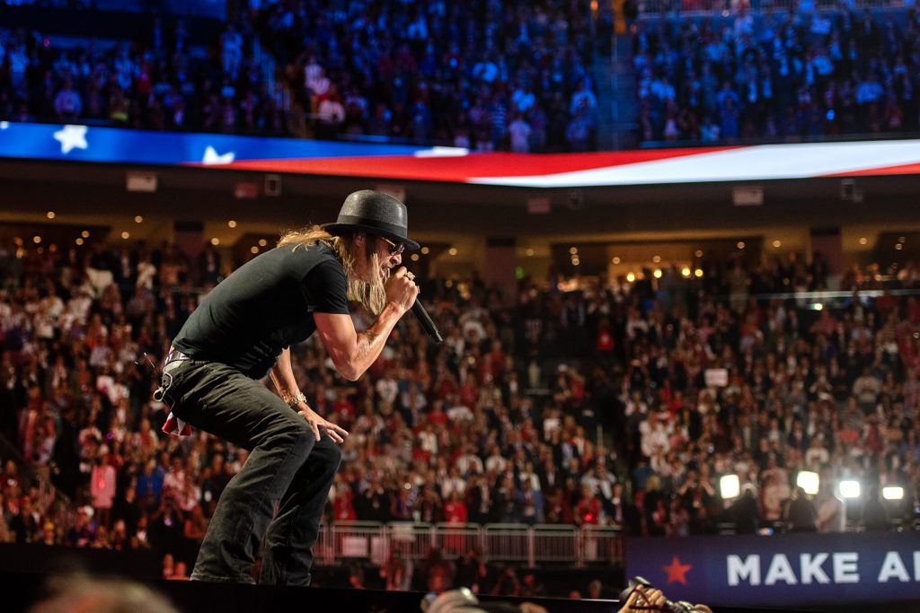 Kid Rock performs at the RNC before former President Donald Trump’s speech Thursday, July 18, 2024, at the Fiserv Forum in Milwaukee, Wis. Angela Major/WPR