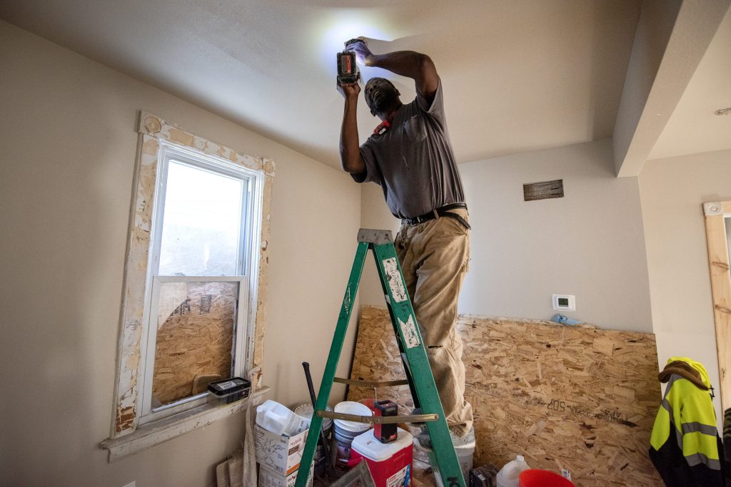 Electrical work is in progress inside of a home renovated for Homes MKE on Tuesday, Oct. 29, 2024, in Milwaukee, Wis. Angela Major/WPR