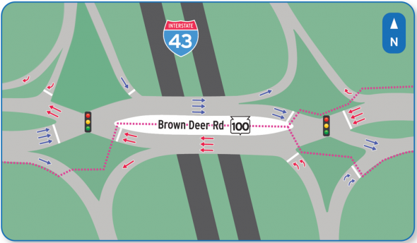 Brown Deer Road DDI. Graphic courtesy of WisDOT.