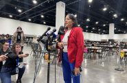 Paulina Gutiérrez addresses the media at central count. Photo by Jeramey Jannene.