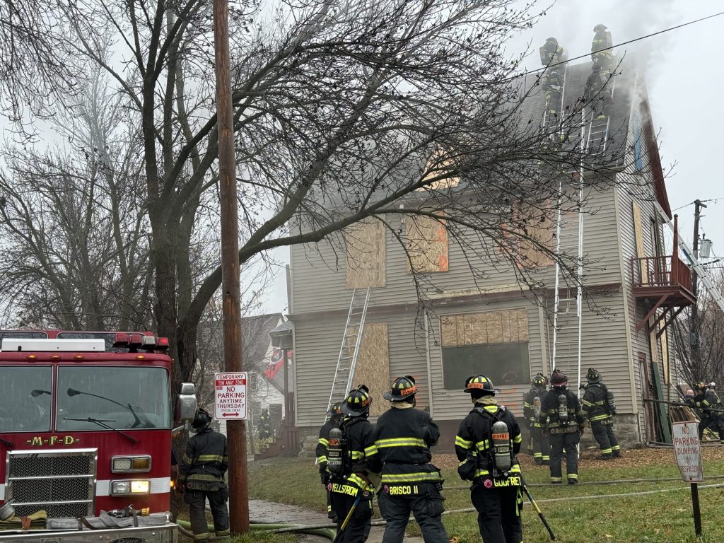 Firefighter recruits with the Milwaukee Fire Department take part in a training opportunity on Thursday, Nov. 14, 2024. Evan Casey/WPR