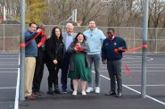 (Left to Right) Parks Director Guy Smith, Runing Rebels founders Victor Barnett and Dawn Barnett, Ted Kellner, Milwaukee Parks Foundation Executive Director Rebecca Stoner, Pat Connaughton and County Executive David Crowley. Photo taken Nov. 19, 2024 by Graham Kilmer.