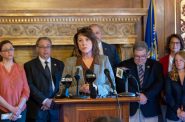 Senator Felzkowski at the Wisconsin State Capitol introducing a bill on March 15, 2023. On Thursday, she joined WPR’s “Wisconsin Today” where she renewed her calls for hospitals being more transparent with their prices. (Photo courtesy of Joe Koshollek)