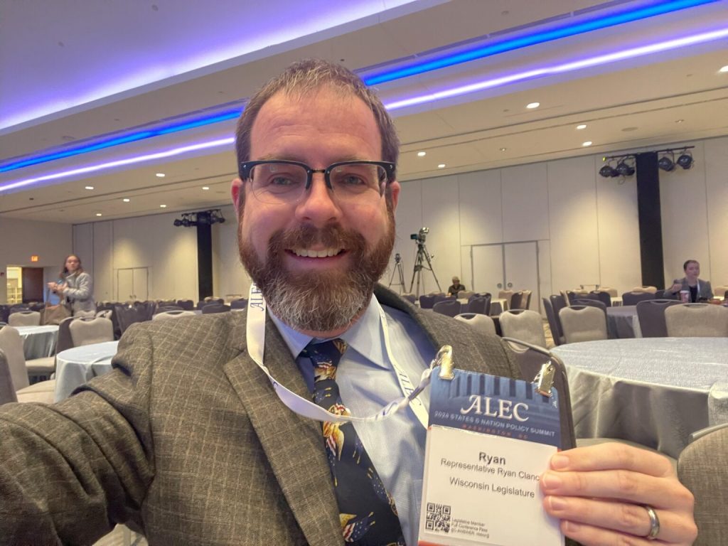 State Rep. Ryan Clancy (D-Milwaukee) takes a selfie at the 2024 conference of the American Legislative Exchange Council (ALEC) in Washington, D.C. (Photo courtesy of Ryan Clancy)