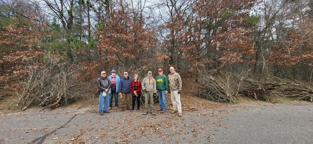 Volunteers gathered to start the work of removing invasive vegetation at Pleasant Plain Mound Group near Chetek in Barron County on Saturday, Nov. 16, 2024. Photo courtesy Effigy Mounds Initiative