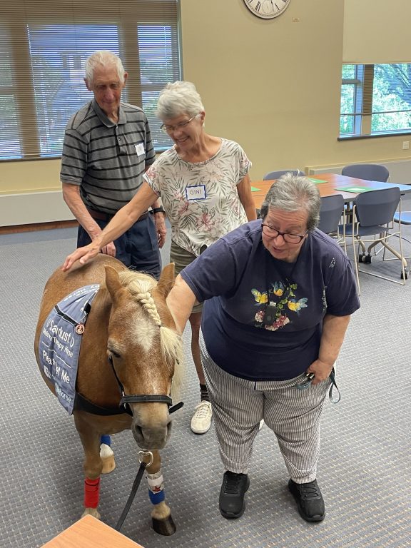 2024 Memory Cafe with Sawdust the Miniature Horse. Photo courtesy of the Bridges Library System.