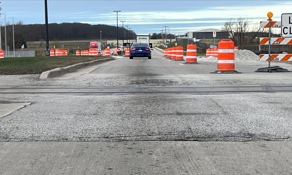 Union Pacific railroad crossing on E. College Avenue. Photo by MCDOT.