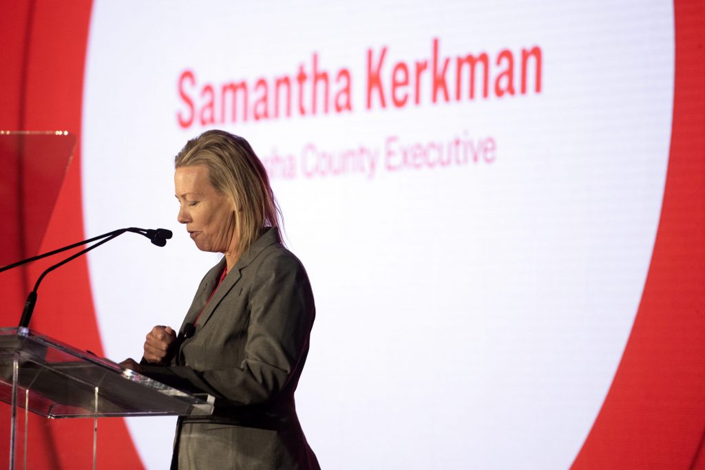 Kenosha County Executive Samantha Kerkman speaks at a press conference regarding a Eli Lilly manufacturing facility Thursday, Dec. 5, 2024, in Kenosha County. Angela Major/WPR