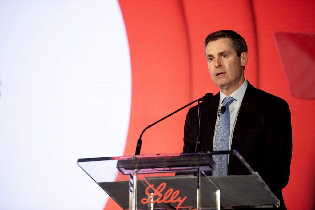 Lilly Chair and CEO David Ricks speaks at a press conference Thursday, Dec. 5, 2024, in Kenosha County. Angela Major/WPR