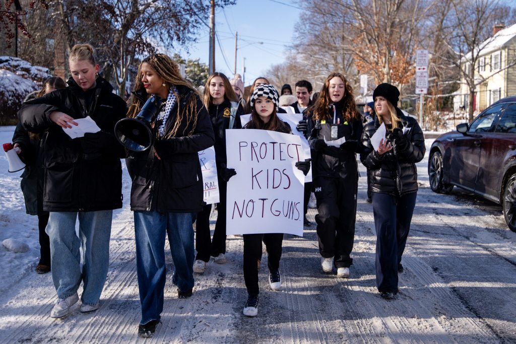 West High School students march from the high school to the Wisconsin State Capitol in protest of gun violence following the Abundant Life Christian School shooting Friday, Dec. 20, 2024, in Madison, Wis. Angela Major/WPR