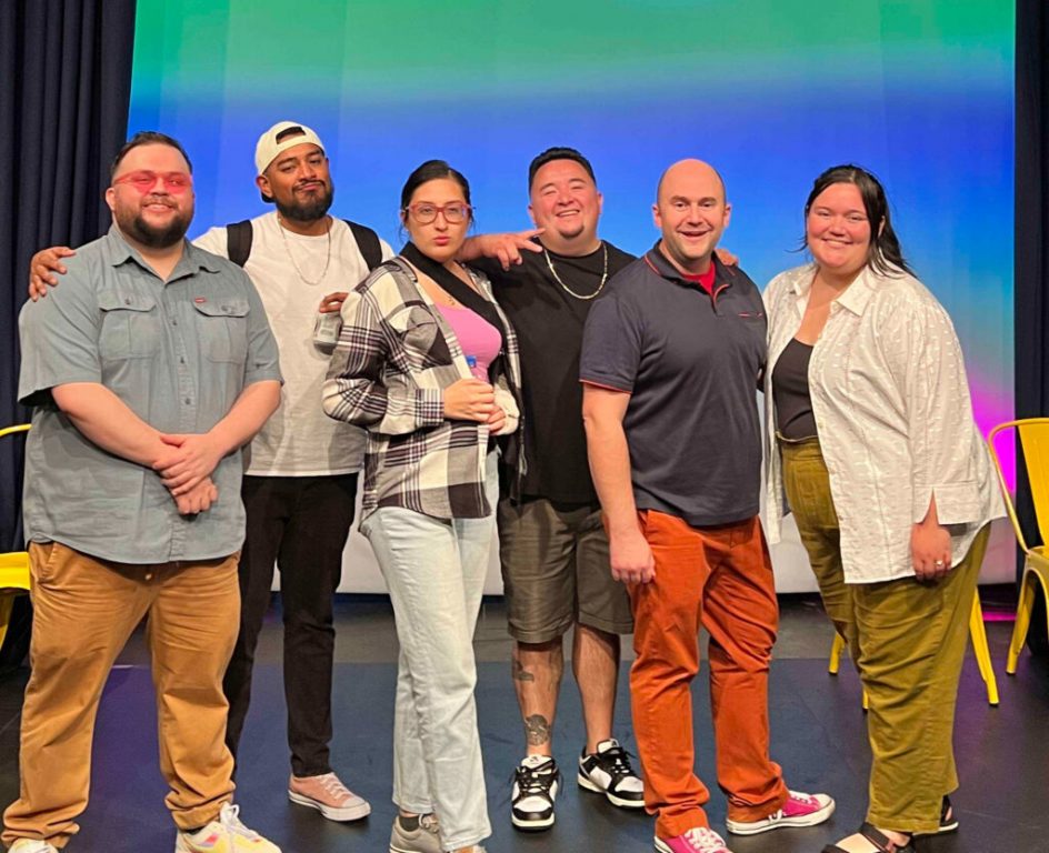 Pedro Ruvalcaba (from left), Monchi Cavillo, Maria Acosta, Chuky Razo, Vince Figueroa and Mia Serafina pose after a show at the Interchange Theater Co-op, at 628 N. 10th St. The September show was conceived as a way of celebrating Hispanic Heritage Month. (Photo provided by Interchange Theater Co-op)