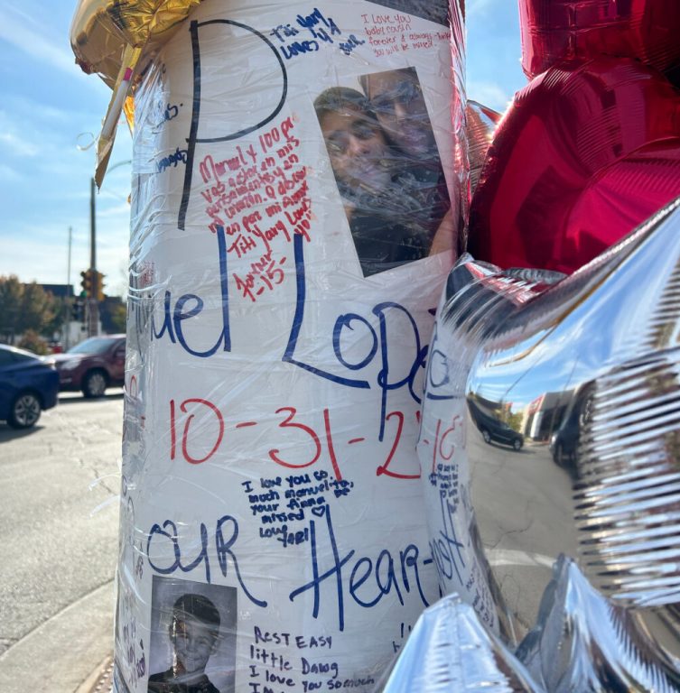 Friends and family of Nelson Manuel Lopez Correa, a 15-year-old boy who was shot and killed on the South Side on Oct. 28, created a memorial in his honor. An Americans for Progress report found that shootings are down nearly 20% this year in Milwaukee. Photo by Edgar Mendez/NNS.