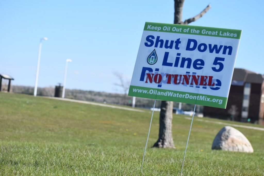 A sign protesting Enbridge Line 5 in Michigan. (Laina G. Stebbins | Michigan Advance)