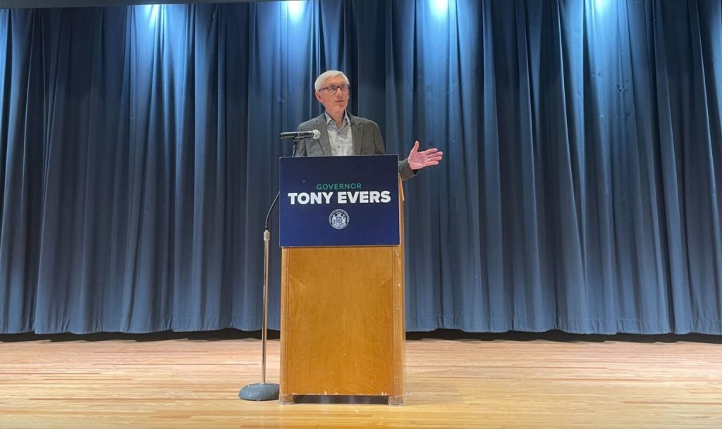 Gov. Tony Evers kicks off a budget listening session in Appleton, Wis. on Monday, Dec. 2 | Photo by Andrew Kennard