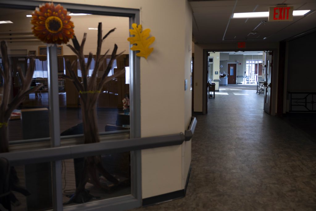 Fall decorations fill the halls of Pine Crest Nursing Home on Nov. 15, 2024, in Merrill, Wis. (Joe Timmerman / Wisconsin Watch)