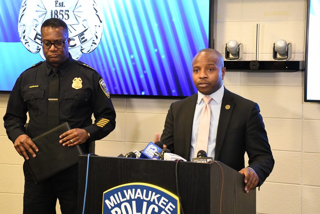 Mayor Cavalier Johnson (right) and Police Chief Jeffrey Norman. Photo by Jeramey Jannene.