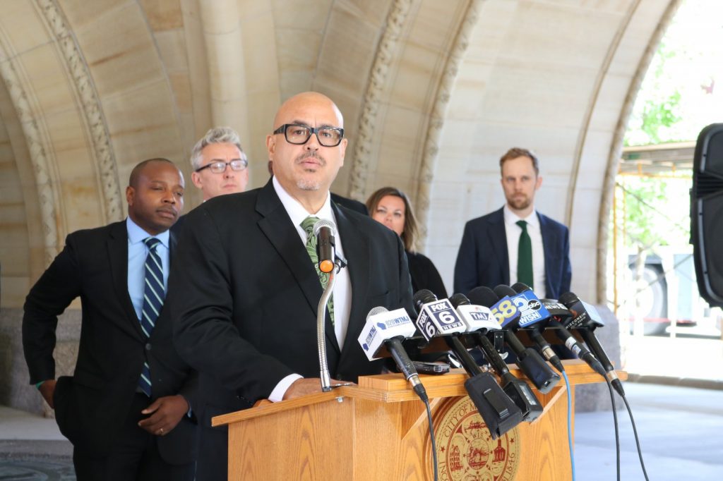 Common Council President José G. Pérez speaks at an October 2024 reckless driving press conference. Photo by Sophie Bolich.