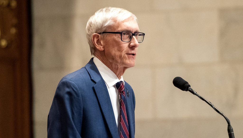 Gov. Tony Evers delivers the State of the State address Tuesday, Jan. 23, 2024, at the Wisconsin State Capitol in Madison, Wis. Angela Major/WPR