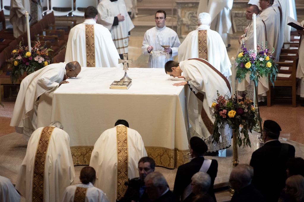 People enter the ceremony as Jeffrey Grob is installed as the 12th Archbishop of Milwaukee on Tuesday, Jan. 14, 2025, at the Cathedral of Saint John the Evangelist in Milwaukee, Wis. Angela Major/WPR