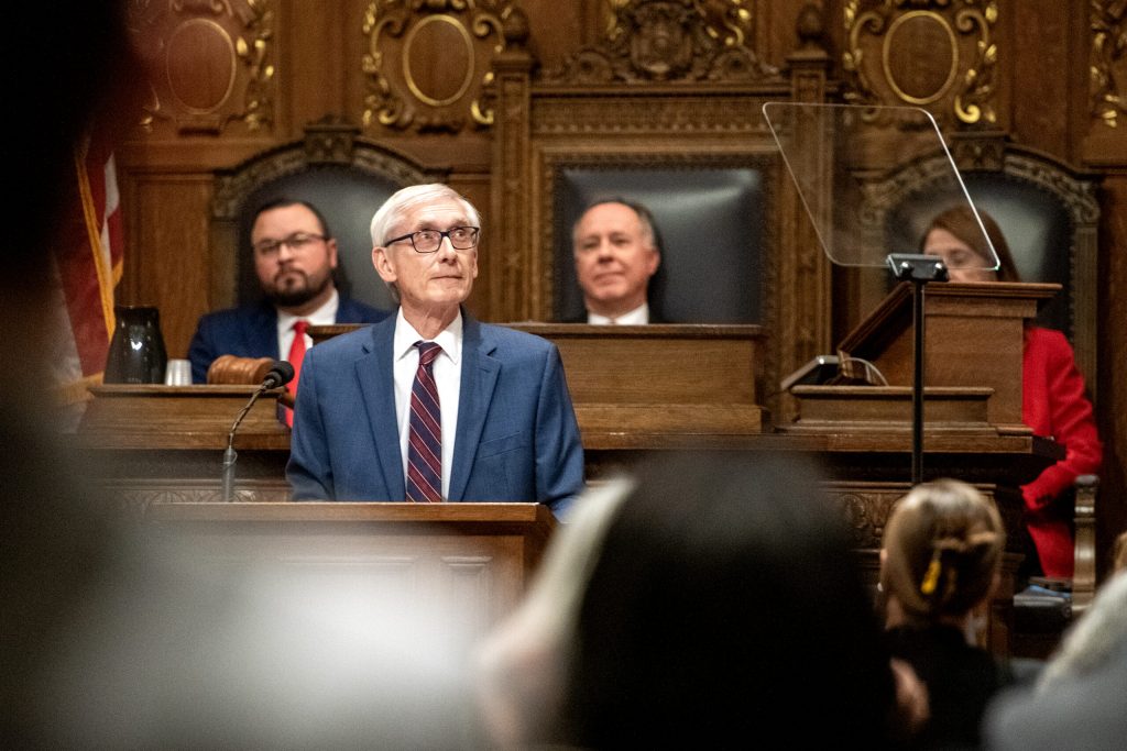 Gov. Tony Evers delivers the State of the State address Wednesday, Jan. 22, 2025, at the Wisconsin State Capitol in Madison, Wis. Angela Major/WPR