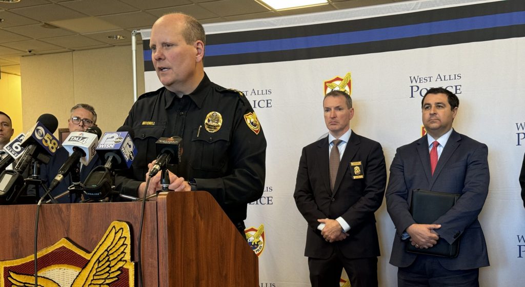 West Allis police chief Patrick Mitchell speaks during a press conference on Jan. 29, 2025. Evan Casey/WPR