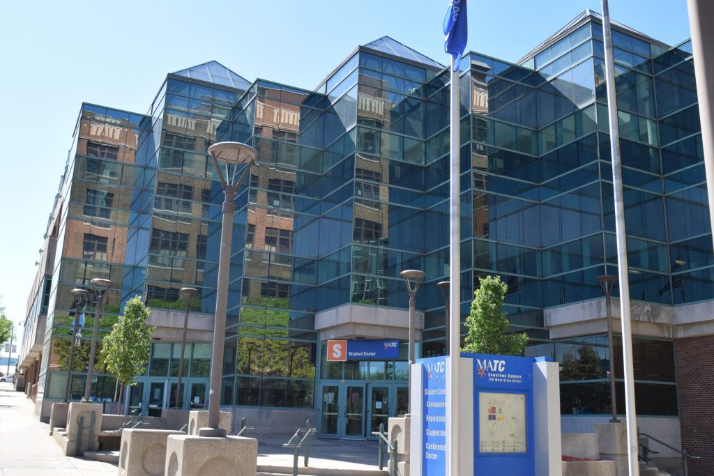 Milwaukee Area Technical College’s student center, or “S” building, at its downtown Milwaukee campus. Gretchen Brown/WPR