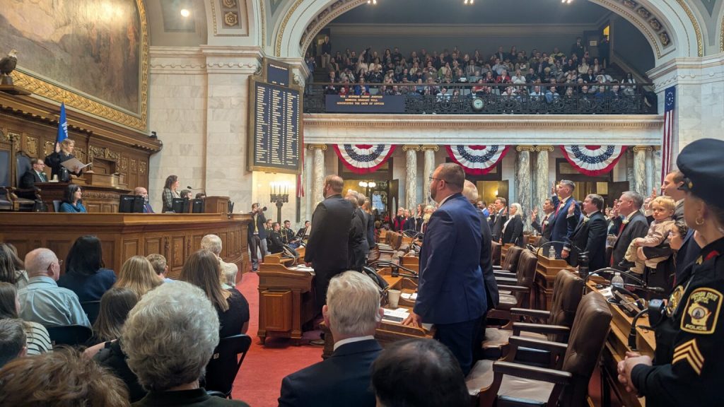 Wisconsin Supreme Court Justice Rebecca Bradley administered the oath of office to new members in the Assembly. (Baylor Spears | Wisconsin Examiner)