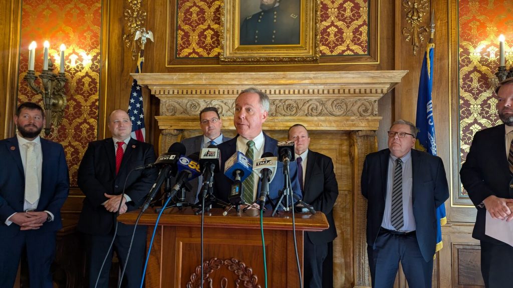 Assembly Republicans speaking about the voter ID constitutional amendment proposal at a press conference Tuesday. Photo by Baylor Spears/Wisconsin Examiner