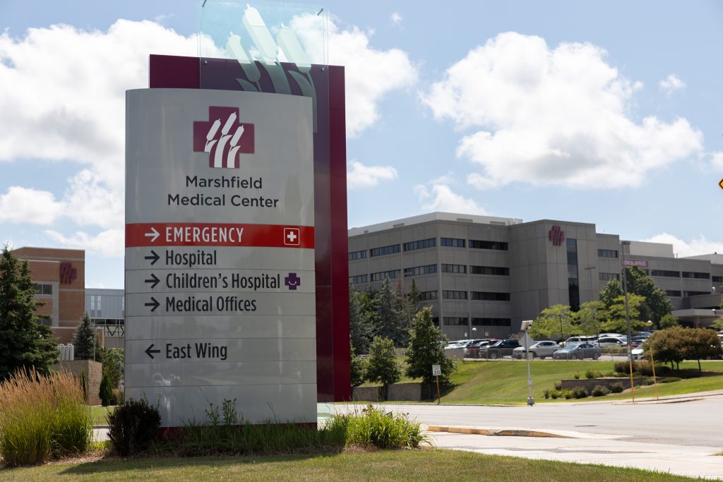 The Marshfield Medical Center is photographed on July 26, 2023, in Marshfield, Wis. The Wisconsin Department of Health Services says it will permanently reimburse hospitals for most video and audio telehealth services offered to Medicaid patients — as long as the quality of virtual appointments matched in-person services. Drake White-Bergey / Wisconsin Watch