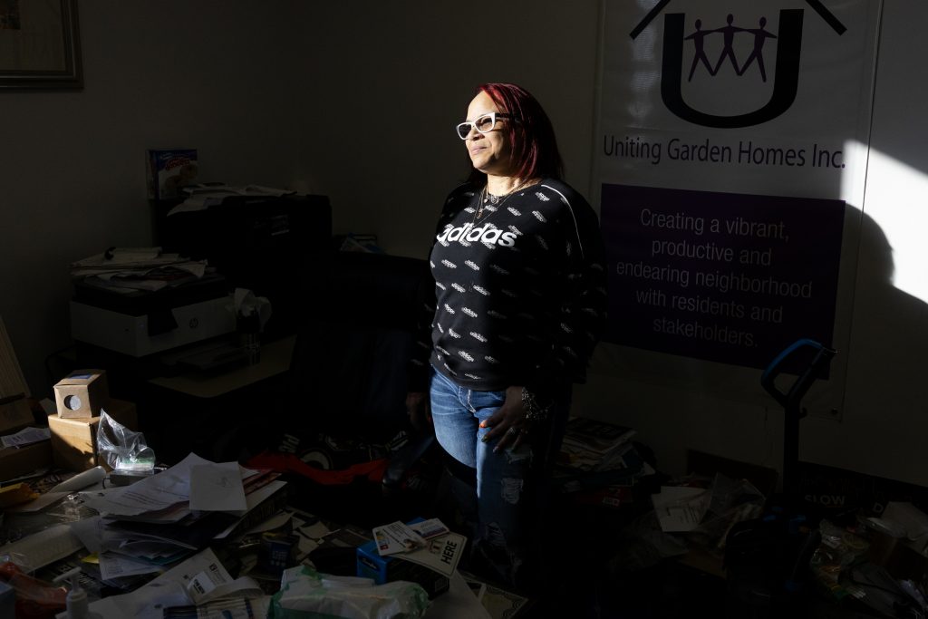 Desilynn Smith, executive director of Uniting Garden Homes Inc., poses for a portrait in her office at Uniting Garden Homes Inc. in Milwaukee. (Joe Timmerman / Wisconsin Watch)