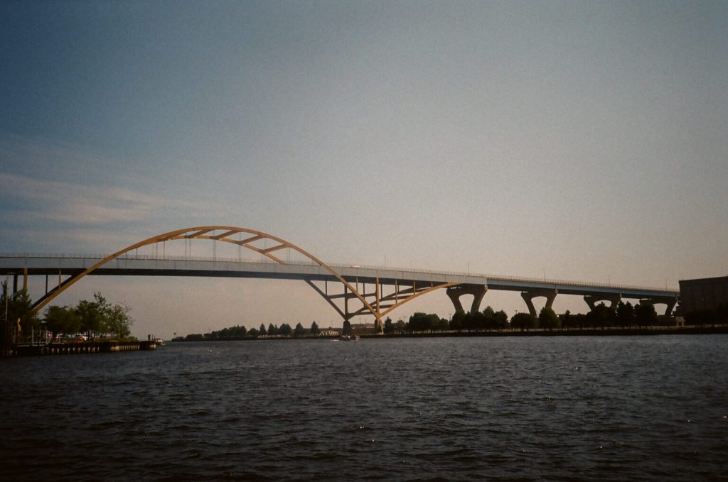 Milwaukee’s Hoan Bridge looking out toward Lake Michigan. (Photo by Henry Redman/Wisconsin Examiner)