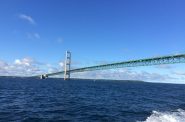 A view of the Mackinac Bridge from the Straits of Mackinac. Photo by ElementBroccoli, CC BY-SA 4.0 , via Wikimedia Commons