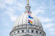 A Pride flag flies in the wind Thursday, June 1, 2023, at the Wisconsin State Capitol in Madison, Wis. Angela Major/WPR