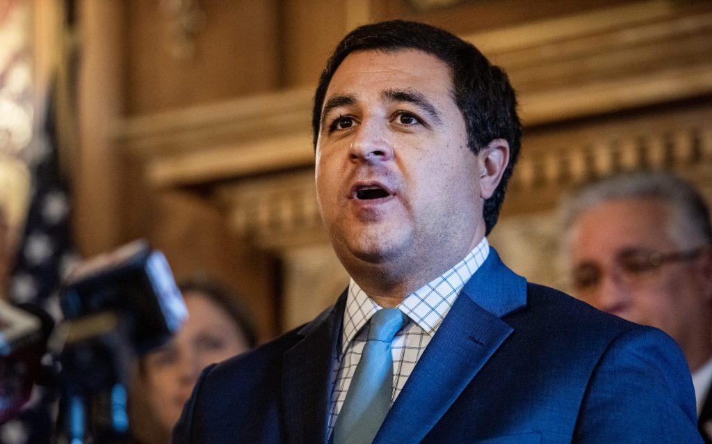 Wisconsin Attorney General Josh Kaul speaks at a press conference advocating for stricter gun laws Thursday, Sept. 21, 2023, at the Wisconsin State Capitol in Madison, Wis. Angela Major/WPR