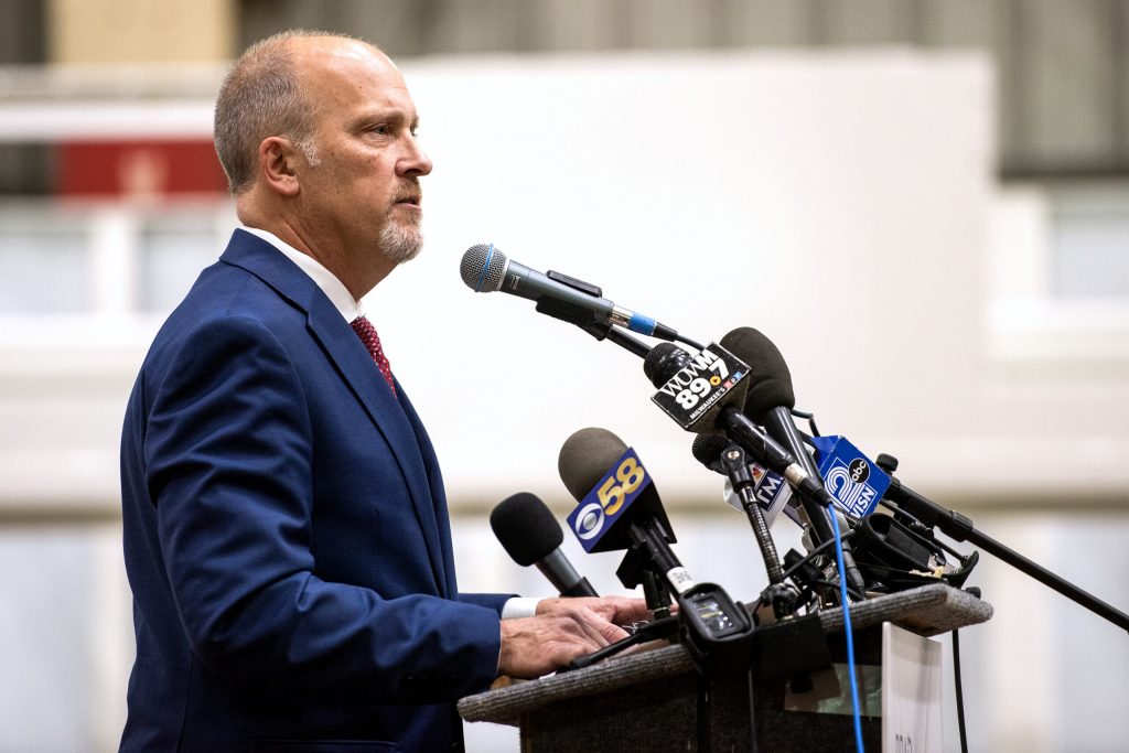 Brad Schimel announces his run for Wisconsin State Supreme Court on Thursday, Nov. 30, 2023, in Waukesha, Wisconsin. Angela Major/WPR