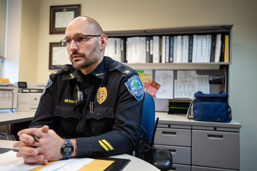 Whitewater Police Chief Daniel Meyer speaks about recent immigration to the community Monday, Jan. 8, 2024, in Whitewater, Wis. Angela Major/WPR