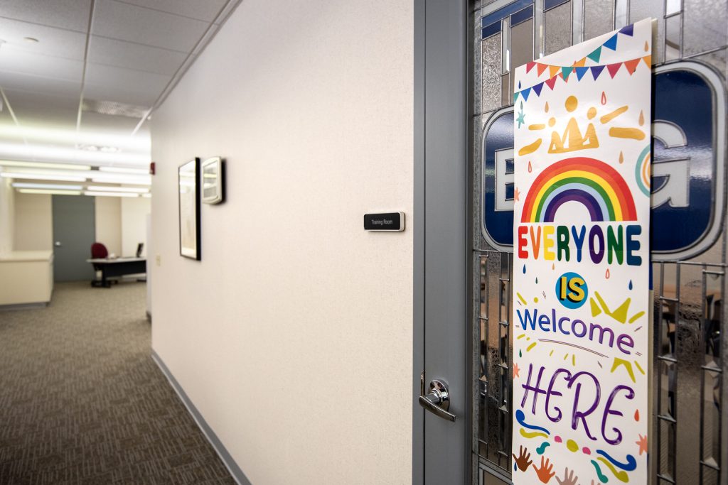 Encouraging banners are hung throughout Autumn Hill Academy during an open house Saturday, Feb. 22, 2024, in Pewaukee, Wis. Angela Major/WPR