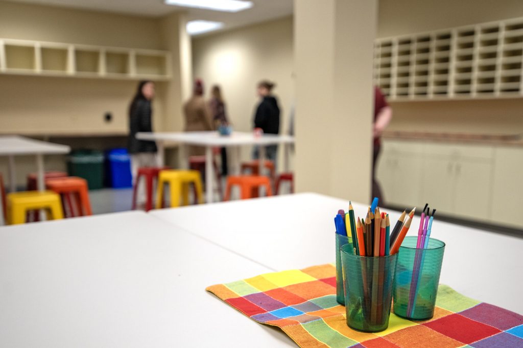 An art classroom is set up for future students Saturday, Feb. 22, 2024, at Autumn Hill Academy in Pewaukee, Wis. Angela Major/WPR