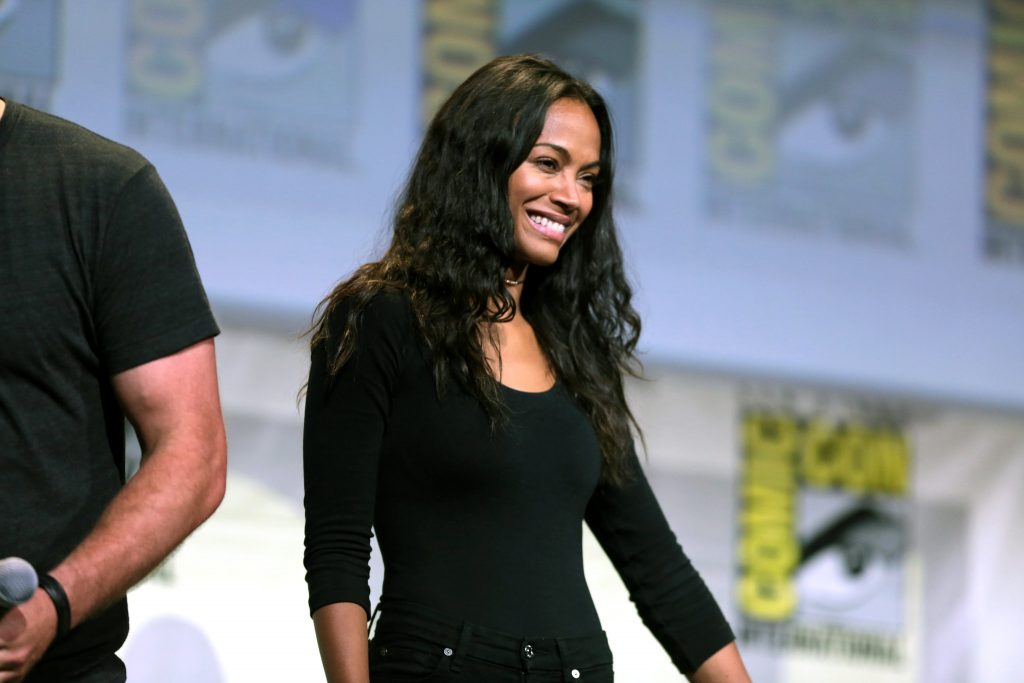 Zoe Saldana speaking at the 2016 San Diego Comic Con International. Photo by Gage Skidmore. (CC BY-SA 2.0) https://creativecommons.org/licenses/by-sa/2.0/