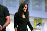 Zoe Saldana speaking at the 2016 San Diego Comic Con International. Photo by Gage Skidmore. (CC BY-SA 2.0) https://creativecommons.org/licenses/by-sa/2.0/