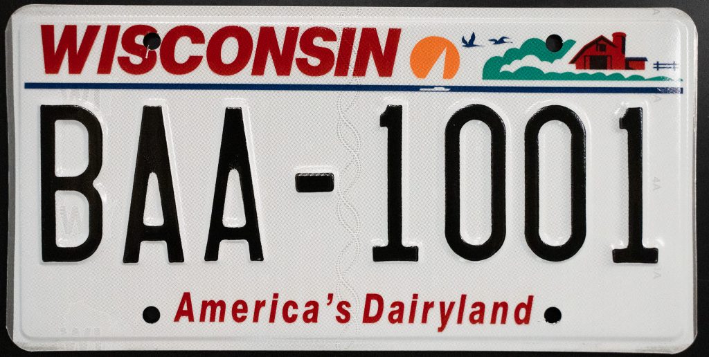 B license plate. Photo courtesy of WisDOT.